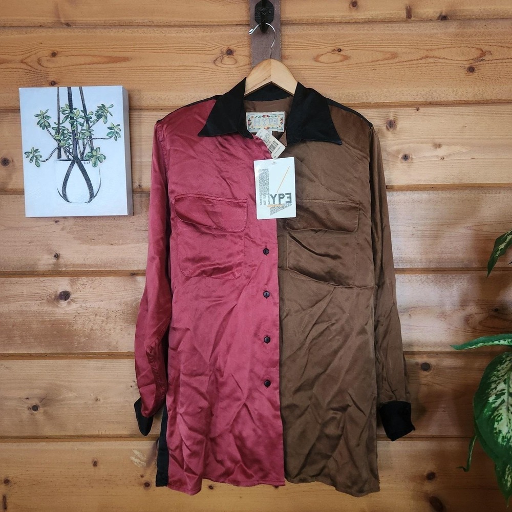 Vintage NWT HYPE Hudsons 515330 Button Down L/S 100% Silk Colorblock Shirt Sz S
